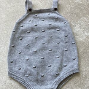 Janie and Jack gray polka dot knit romper